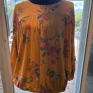 Time and Tru Mustard Floral Blouse sz XXL/2x